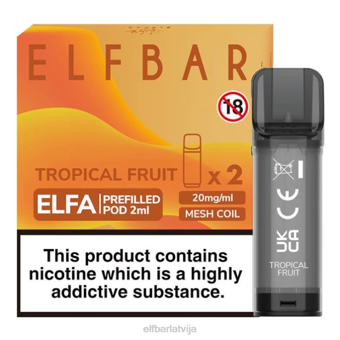 elfbar elfa pildīta pāksts - 2 ml - 20 mg (2 iepakojumi) 8L4F120 tropu augļi