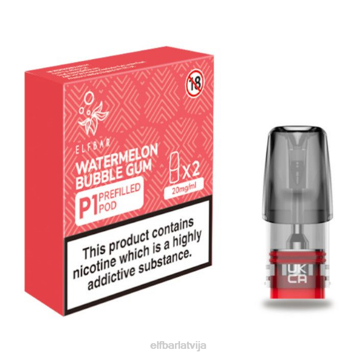 elfbar mate 500 p1 pildītas pākstis - 20 mg (2 iepakojumi) arbūzu gumija 8L4F159