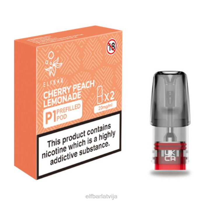 elfbar mate 500 p1 pildītas pākstis - 20mg (2 iepakojumi) ķiršu persiku limonāde 8L4F164