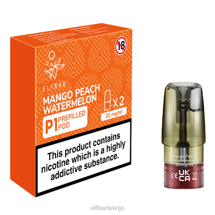 elfbar mate 500 p1 pildītas pākstis - 20mg (2 iepakojumi) mango persiku arbūzs 8L4F158