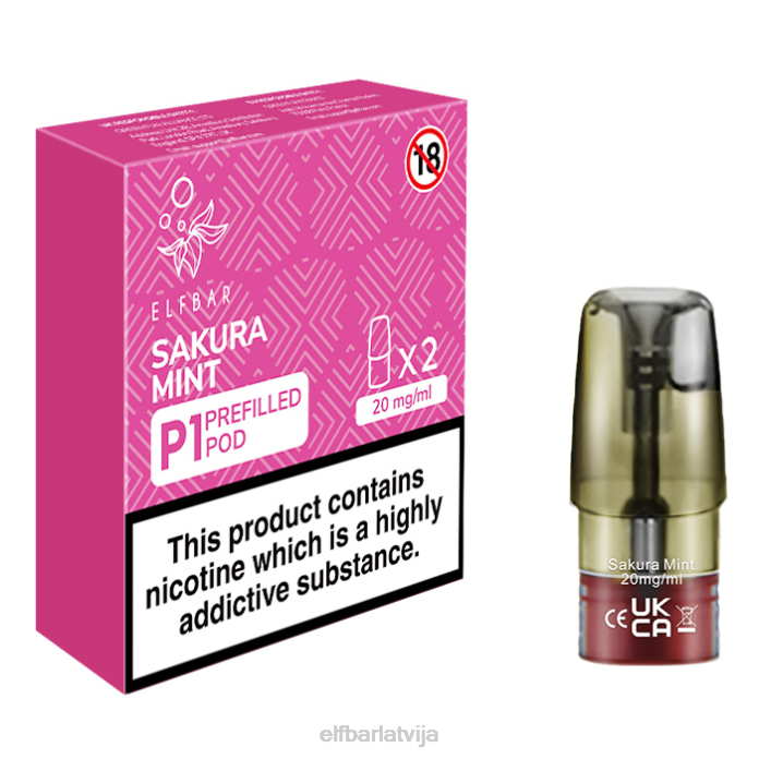 elfbar mate 500 p1 pildītas pākstis - 20mg (2 iepakojumi) sakura piparmētra 8L4F167