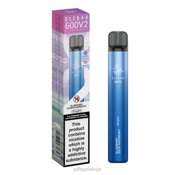 elfbar 600v2 vienreizējās lietošanas vape - 20mg 8L4F10 melleņu skāba avene