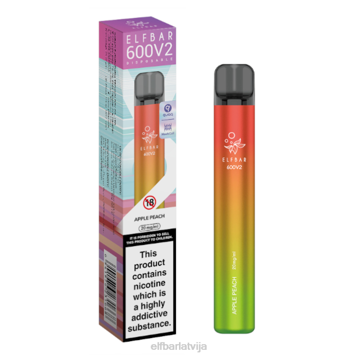 elfbar 600v2 vienreizējās lietošanas vape - 20mg 8L4F11 ābolu persiks