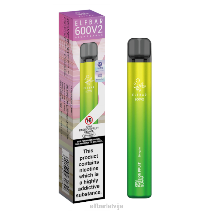 elfbar 600v2 vienreizējās lietošanas vape - 20mg 8L4F12 kivi marakujas gvajava