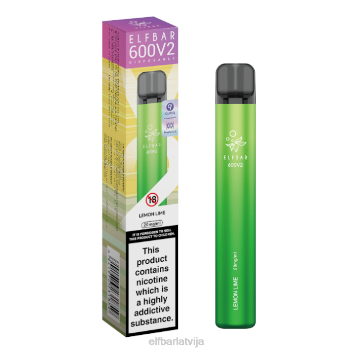 elfbar 600v2 vienreizējās lietošanas vape - 20mg 8L4F15 citronu laima