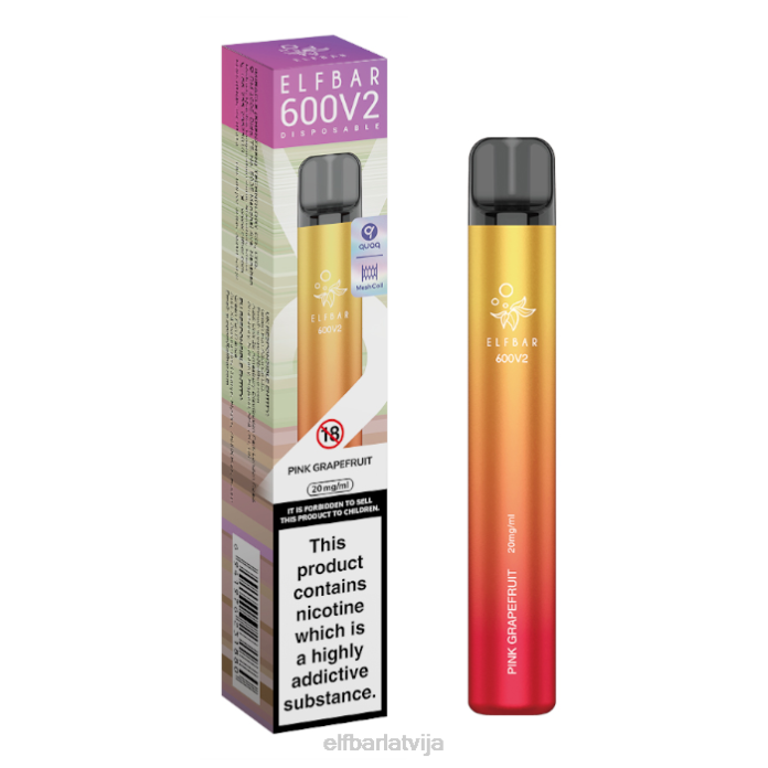 elfbar 600v2 vienreizējās lietošanas vape - 20mg 8L4F19 rozā greipfrūts