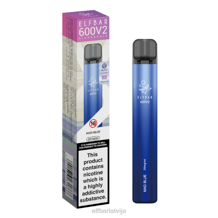 elfbar 600v2 vienreizējās lietošanas vape - 20mg 8L4F20 traki zils