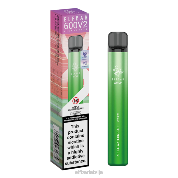 elfbar 600v2 vienreizējās lietošanas vape - 20mg 8L4F21 ābolu arbūzs