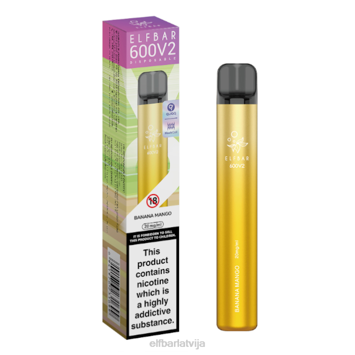elfbar 600v2 vienreizējās lietošanas vape - 20mg 8L4F22 banānu mango