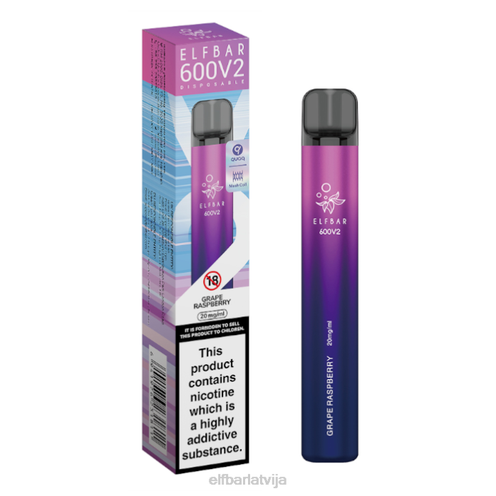 elfbar 600v2 vienreizējās lietošanas vape - 20mg 8L4F24 vīnogu avenes