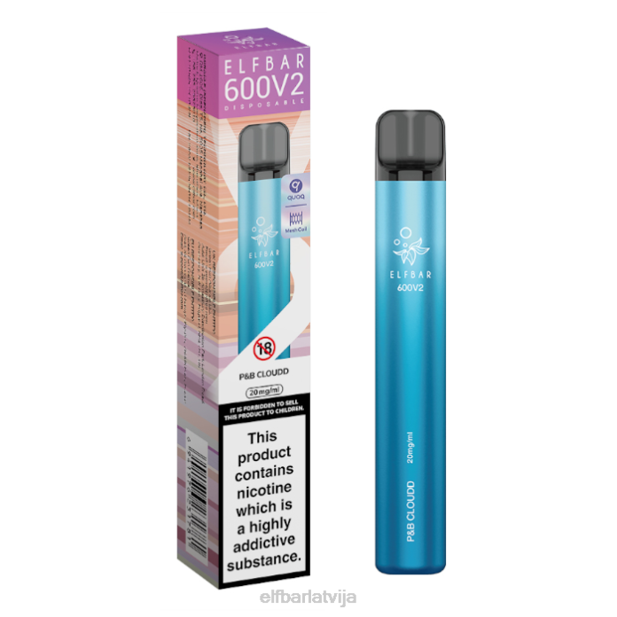 elfbar 600v2 vienreizējās lietošanas vape - 20mg 8L4F25 p&b mākonis