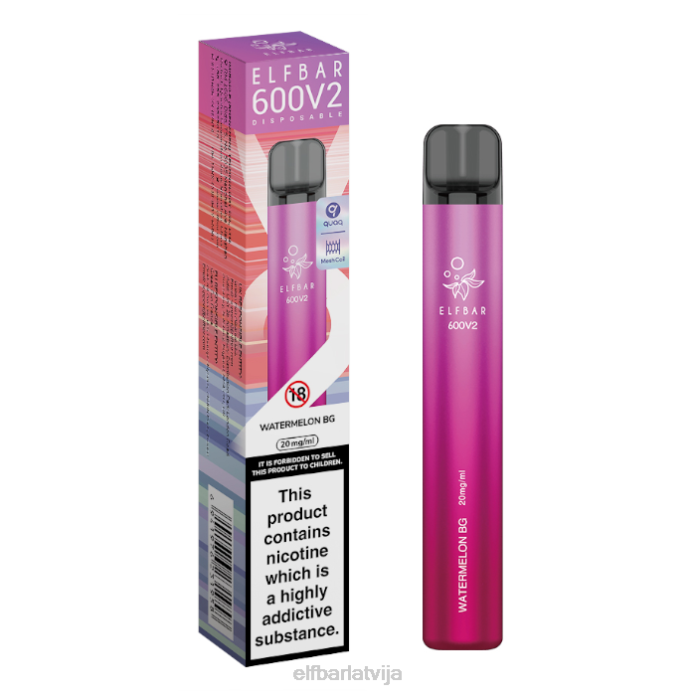 elfbar 600v2 vienreizējās lietošanas vape - 20mg 8L4F27 arbūzs bg