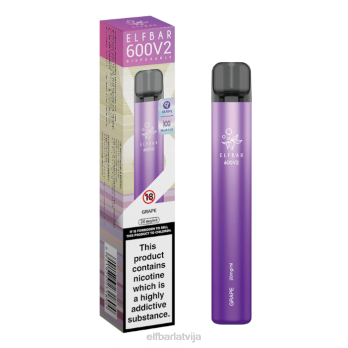 elfbar 600v2 vienreizējās lietošanas vape - 20mg 8L4F2 vīnogas