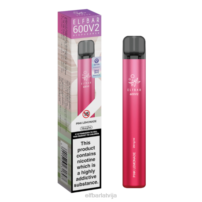 elfbar 600v2 vienreizējās lietošanas vape - 20mg 8L4F7 rozā limonāde
